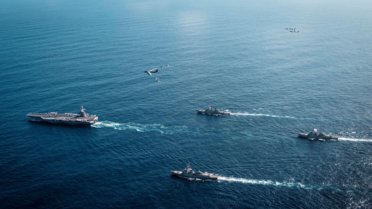 The U.S. Navy's Gerald R. Ford Carrier Strike Group, including the flagship USS Gerald R. Ford, USS Winston S. Churchill, USS Mahan and USS Bainbridge, sail towards the Caribbean Sea.