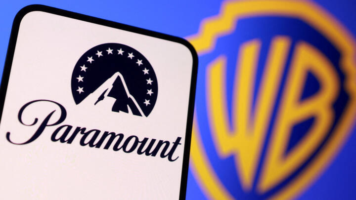 Paramount and Warner Bros logos are seen in this illustration taken December 8, 2025. 