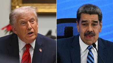 US President Donald Trump (L) has accused Venezuela under Nicolas Maduro of using oil money to finance 'drug terrorism, human trafficking, murder and kidnapping'