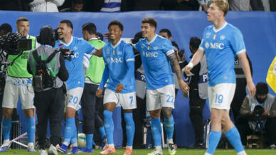David Neres (2ndL) got both goals in Napoli's Italian Super Cup triumph over Bologna