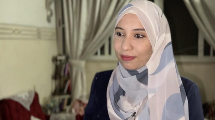Palestinian student Sondos shown at her home in Gaza City.